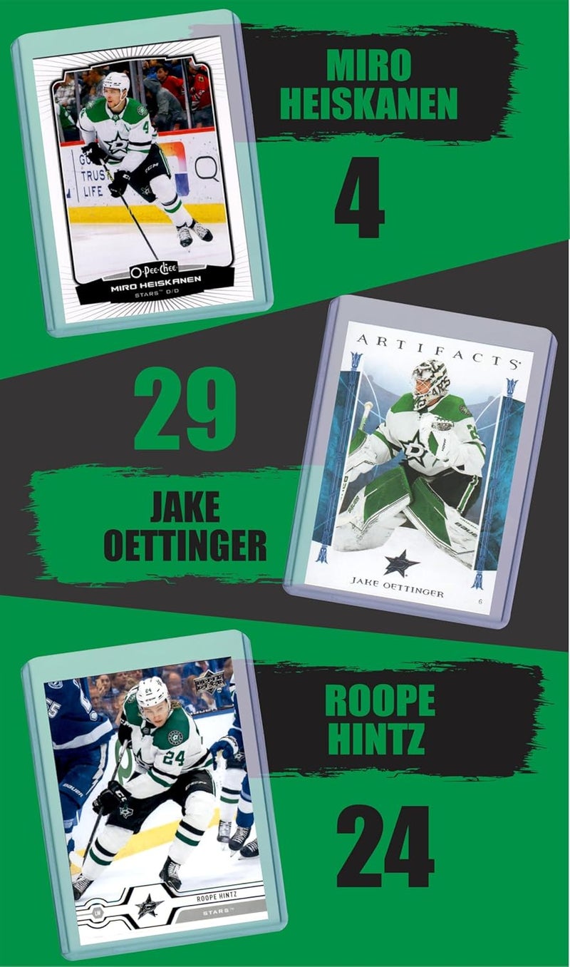 Chaser Dallas Stars Cards: Jamie Benn, Tyler Seguin, Miro Heiskanen, Jake Oettinger, Roope Hintz, Esa Lindell, Mike Modano ASSORTED Hockey Stars & GOATs Trading Card & Wristbands Gift Pack - Image 3